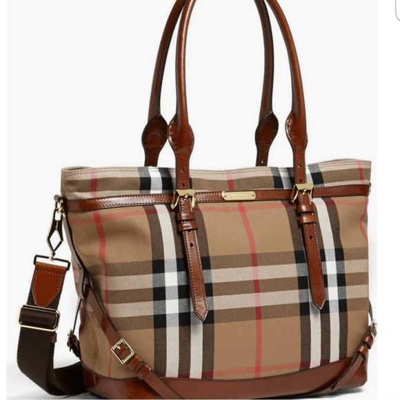 Burberry House Check Marta Dark Tan Diaper Baby Bag Travel & Work Bag - Picture 2 of 15